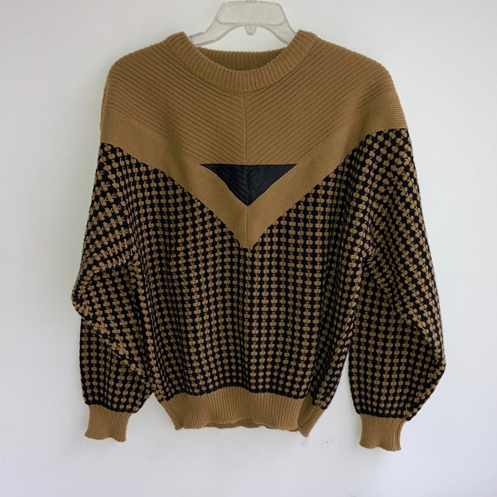 Vintage Gabrielle Men’s Acrylic Leather Trim Sweater XLarge